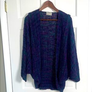 Handwoven Cardigan Sweater Jane Frenke's Loom Room Purple and Blue Weaver